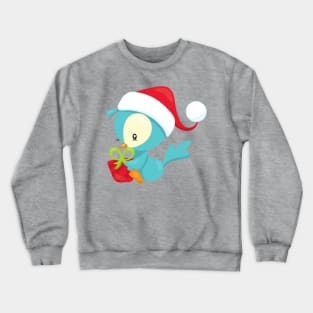 Christmas Bird, Cute Bird, Santa Hat, Gift, Xmas Crewneck Sweatshirt